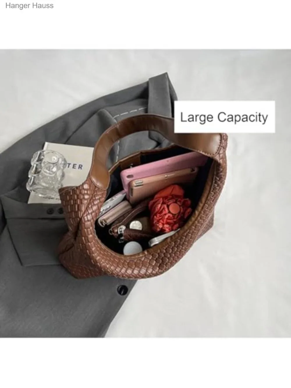 Woven Leather Tote Bag Hobo Shoulder Handbag Large Capacity Crossbody
